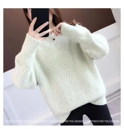 女士毛衣2019新款女装潮套头宽松外穿慵懒风秋冬加厚水貂绒打底衫