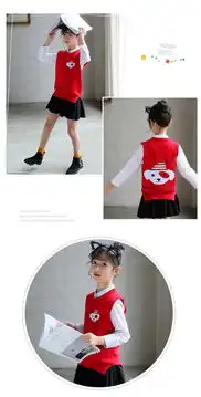 女童背心韩版套头背心秋冬圆领2018新款中大童无袖卡通动物毛衣