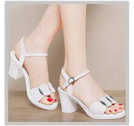 百年纪念1459凉鞋女夏新款夏季女鞋韩版百搭一字带扣罗马中跟粗跟高跟鞋子