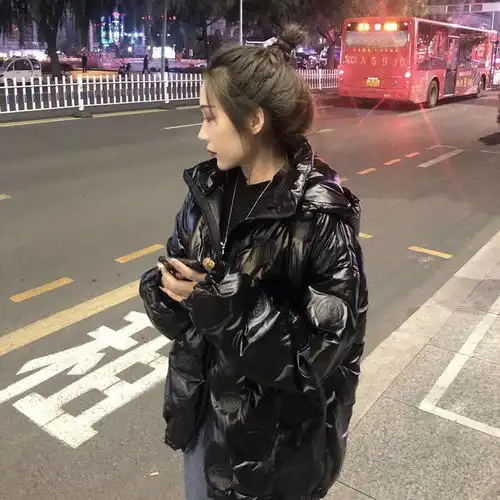 社会女棉服快手网红同款韩版宽松亮面棉服外套女连帽加厚保暖棉袄