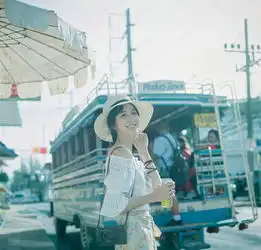 草帽白裙气质美女清新旅拍随性4