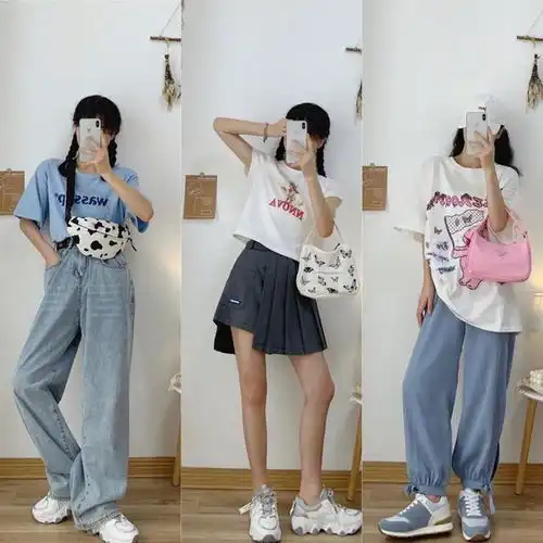 27套元气少女秋季ootd,元气又简约的t恤超级百搭,谁穿谁好看