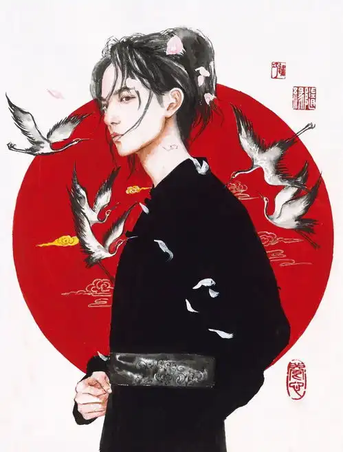 王一博蓝忘机古风水彩人物