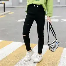 女童魔术裤小脚裤2020新款春小黑裤破洞色铅笔打底裤显瘦网红修身