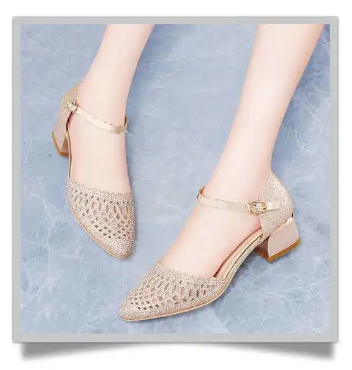 小童马一字扣带凉鞋女夏季款包头方跟韩版甜美女鞋.