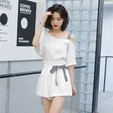 一字肩t恤女短袖韩版宽松显瘦纯色百搭2019夏季新款两件套