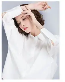 雅琪嫚2018春季新款女装简约白色纯棉衬衫韩版宽松舒适百搭长袖衬衣学生