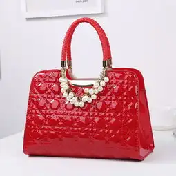 2017新款结婚包包新娘包时尚红色女包菱格漆皮手提包女士斜挎