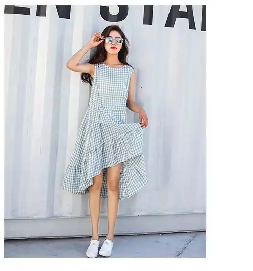 女生穿衣搭配技巧,清新可爱的格子田园风