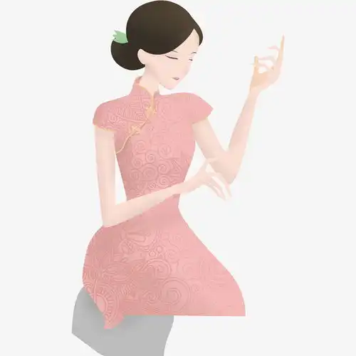 手绘卡通中国风旗袍女人创意素材png素材素材