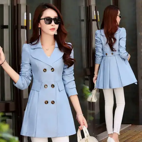 2020春秋季新款韩版双排扣风衣女装大码中长款修身显瘦收腰外套潮