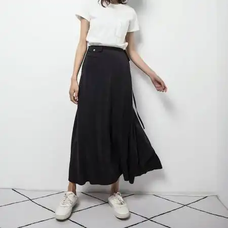 施悦名2019春夏新款欧美高端女装精品重磅真丝简约设计长半裙