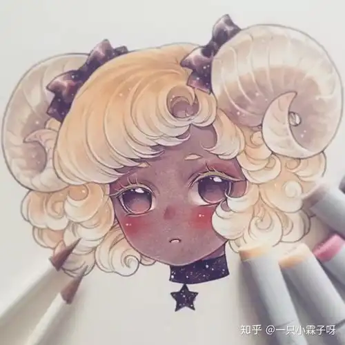 插画风格的马克笔手绘美女头像,真的美哭了