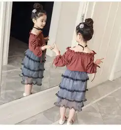 童装2019春季新款韩版女童中大童个性两用穿衬衣花边纱裙两件套