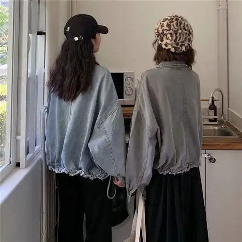 秋季新款学院风牛仔外套女学生韩版宽松网红同款bf风大口袋上衣