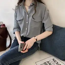 初春女装新款气质口袋条纹衬衫女长袖chic上衣韩范衬衣薄款外套潮