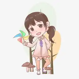 手绘可爱的小女生玩风车插画图片素材其他格式下载动漫人物大全