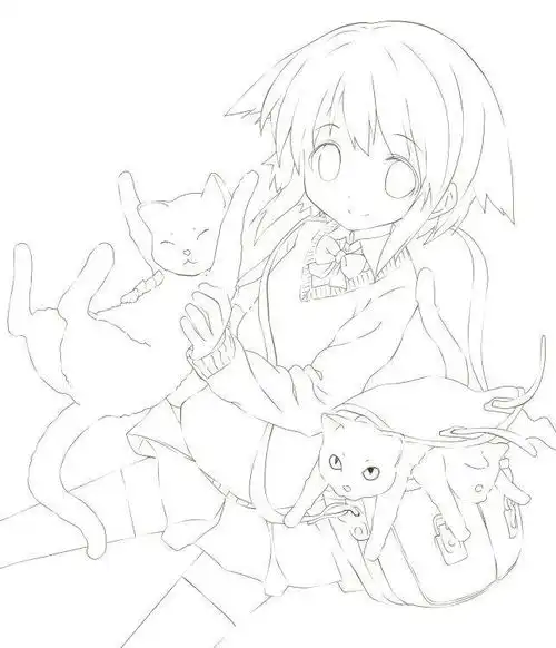 可爱系二次元动漫美少女绘画线稿