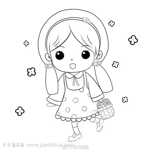 采花的小姑娘简笔画