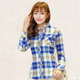 2015春季新款女士格子衬衫韩版气质淑女衬衫长袖品牌衬衫批发