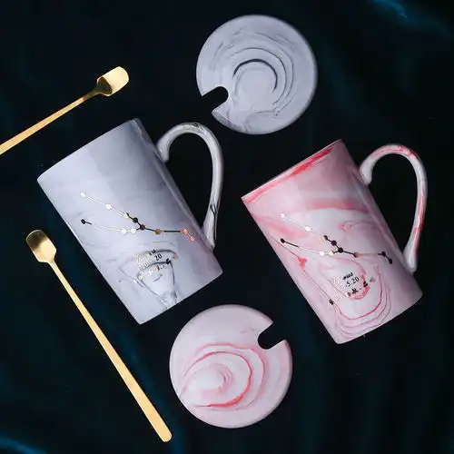 创意杯子陶瓷马克杯带盖勺情侣学生男女家用水杯牛奶咖啡杯大容量