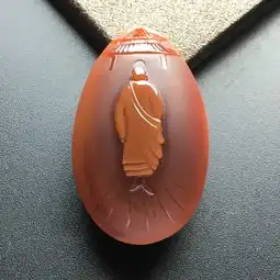 宝玉石级南红柿子红带玫瑰红一心向佛挂件