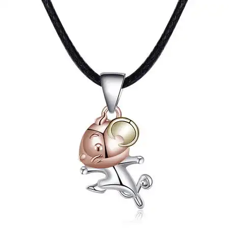 汤河店彩银纯银本命年老鼠创意生肖鼠情侣男女项链吊坠礼物饰品c