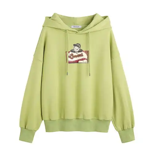 施悦名秋冬新款女装ins宽松加厚连帽韩版纯棉卡通加绒卫衣外套a