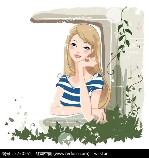 托腮气质女孩插画矢量素材eps免费下载红动网