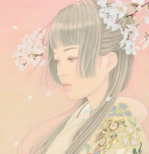 宫崎优工笔画和服女子