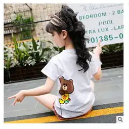 新款夏装圆领短袖t恤儿童韩版卡通印花纯棉t恤装女童中大童英服