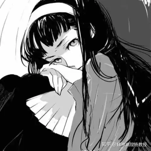 手绘女生头像卡通黑白爱