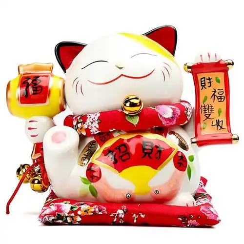 原价145现价129板谷山开业招财猫摆件装饰摆件陶瓷储蓄罐创意开业礼品送店铺生意开张礼物7寸财福双收