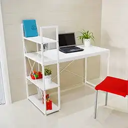 家乐铭品书架一体式电脑桌p162l120w60h74cm宜家风格组合书桌环保无甲醛味耐磨易擦洗加强结构设计台式家用桌架组合电脑桌办公桌写字桌书柜文件架暖白色