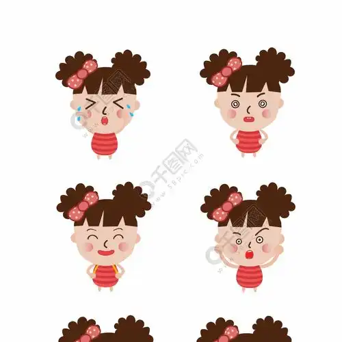 表情卡通萌萌爆炸头小女孩丰富表情包模板免费下载cdr格式3072像素...表情