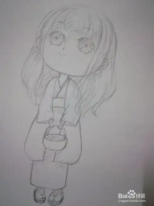 怎么画提着篮子的和服动漫少女手绘教程
