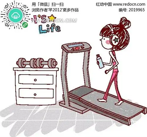 卡通儿童插画跑步机上运动听音乐的女孩eps素材免费下载红动网