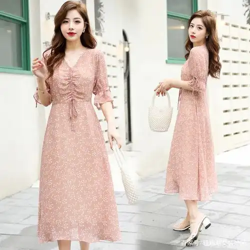 浪漫的夏天,仙气飘飘的印花雪纺裙,日常通勤穿,清爽时髦又吸睛