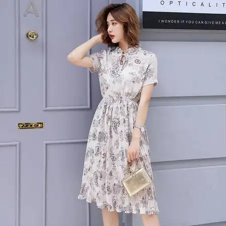2018春夏装新款女装韩版气质修身显瘦碎花雪纺中长款超仙连衣裙女