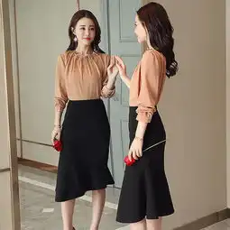 雾中女孩韩版气质淑女套装女秋装时尚潮新款纯色衬衫不规则裙两件套