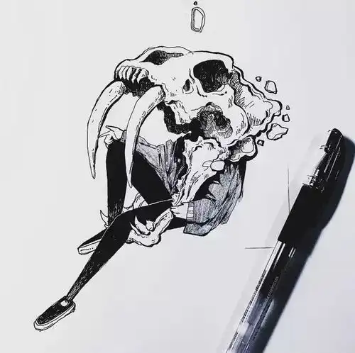 女生与海意境黑白插画大气磅礴的气势美呆了