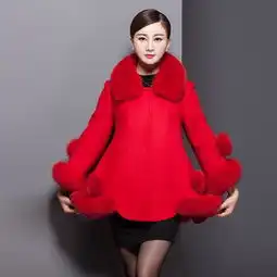 2015秋冬新款欧美羊绒大衣女士高端狐狸毛领大牌女装斗篷毛呢外套