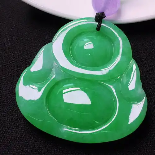 糯冰种满绿佛公挂件翡翠