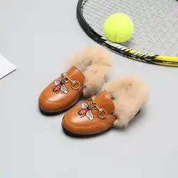 女童皮鞋2017秋冬新款公主鞋加棉皮鞋平底鞋兔毛保暖毛毛鞋豆豆鞋