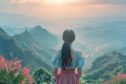 郊外旅游文艺女孩背影摄影图下载至来源处