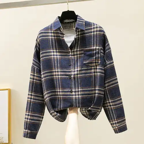 夏季格子衬衫女学生韩版宽松长袖bf风复古港味开衫防晒中长款衬衣