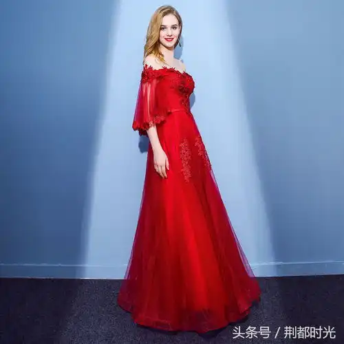 2017大红新款蕾丝一字肩连衣裙晚礼服女神达人最爱