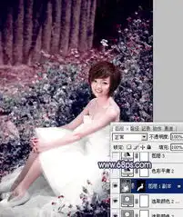photoshop调出外景人物照片柔和的古典暗调青紫色