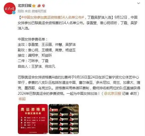 中国女排参加奥运资格赛14人名单公布,丁霞吴梦洁入选