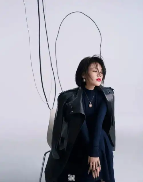 女星马思纯费加罗男士封面大片,黑发红唇造型状态自然松弛
